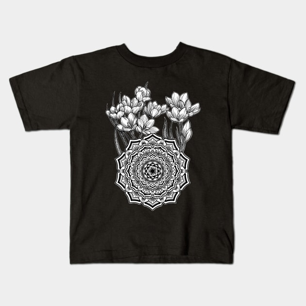 Mandala Crocus Kids T-Shirt by justalanproductions